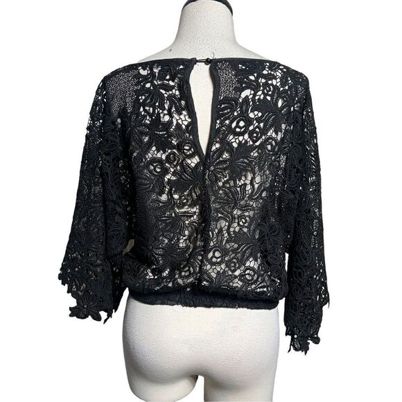Romeo & Juliette Couture Black 3/4 Sleeve Lace Blouse Size Small - Picture 2 of 4